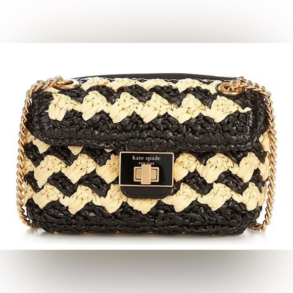NWT Kate Spade NY Evelyn Striped Crochet Raffia Small Shoulder
